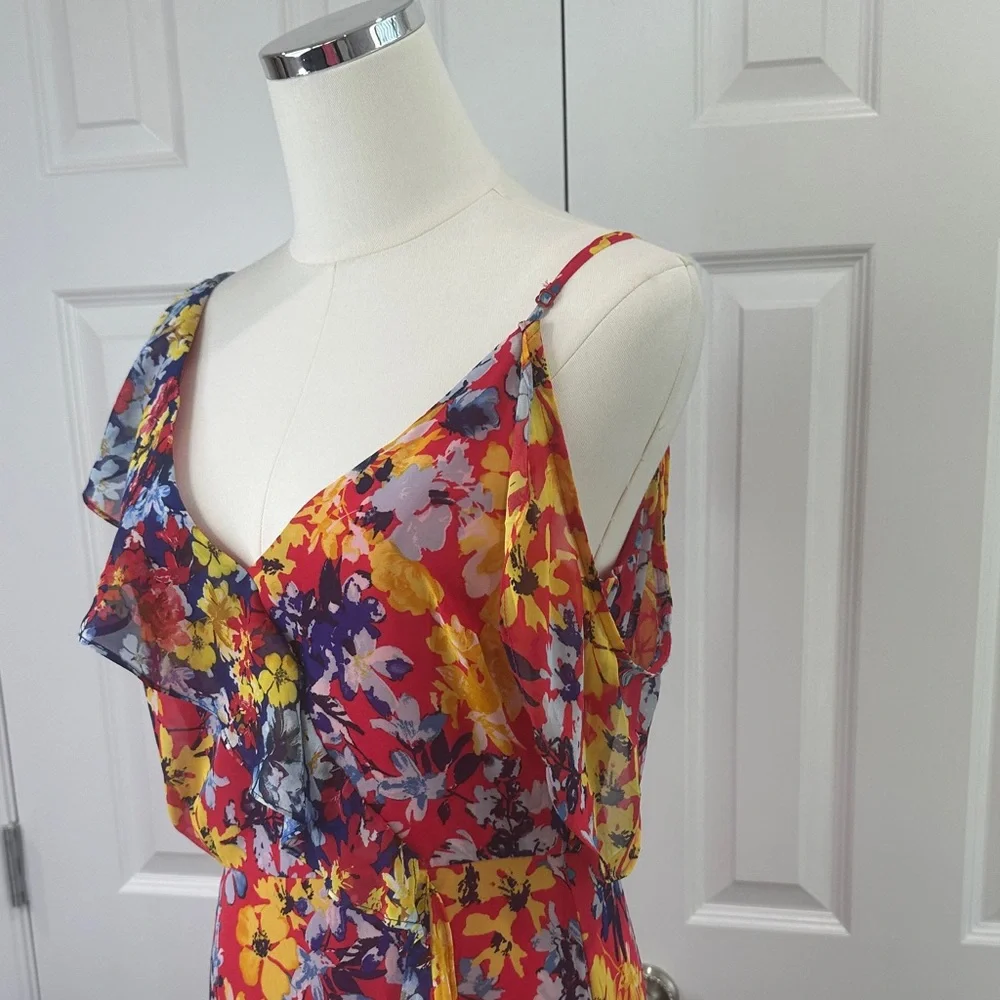 Lulus Ruby Red One Shoulder Boho Wedding Guest Floral Vacation Maxi Dress Size M - Picture 14 of 17